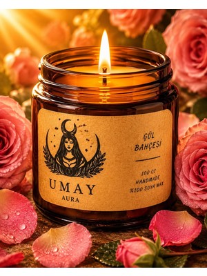 TemmuzX Gül Kokulu Mum -%100 Doğal Soya Wax Amber Kavanoz Aromaterapi Mum - 100 cc