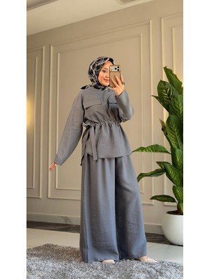 Suede Style 6339 - Şık Rahat Modal Yumuşak Dokuma Kumaş Bel Büzgü Detaylı Salaş Kadın Takımı