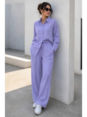 Madmext Lila Gömlek Pantolon Ikili Takım MG2117