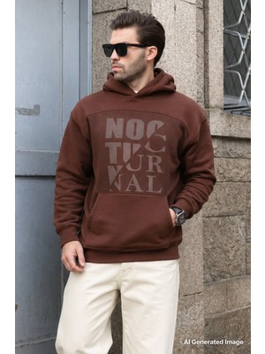 Madmext Acı Kahverengi Baskılı Kapüşonlu Cep Detaylı Erkek Sweatshirt 7062