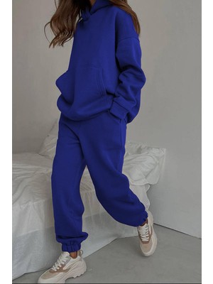 Madmext Saks Kapüşonlu Oversize Kadın Eşofman Takımı MG1609