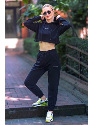 Madmext Mad Girls Siyah Kapüşonlu Kadın Eşofman Takımı MG465-3