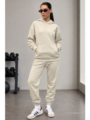 Madmext Mad Girls Bej Kapüşonlu Kadın Eşofman Takımı MG1225