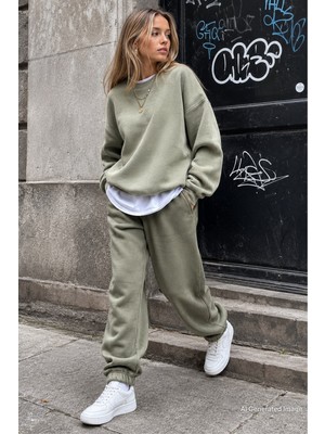 Madmext Haki Paça Lastikli Oversize Kadın Eşofman MG324