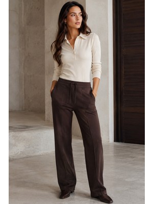 Madmext Kahverengi Beli Ayarlanabilir Geniş Paça Eşofman MG2215