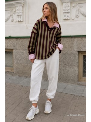 Madmext Beyaz Paça Lastikli Oversize Kadın Eşofman MG324