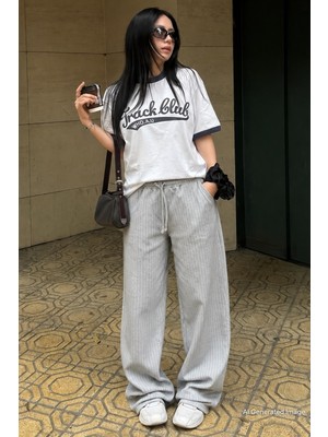Madmext Gri Çizgili Oversize Kadın Pantolon MG1809
