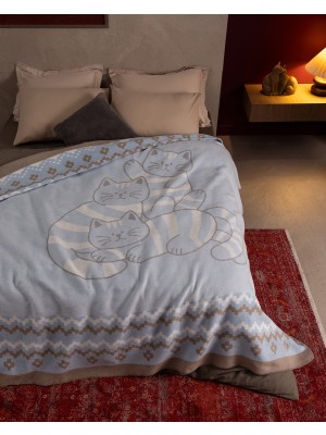 Madame Coco Orchid Tek Kişilik Pamuklu Jakar Battaniye - Mavi