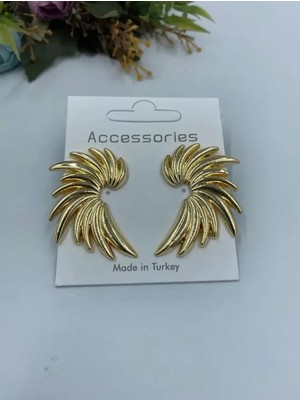 İlraysa Kadın Kanat Model Gold Küpe