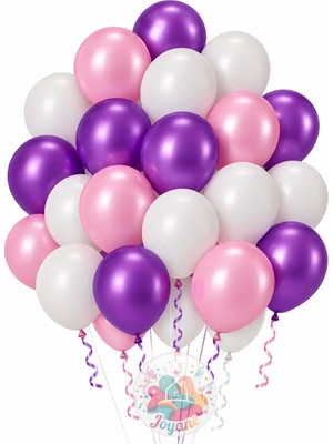 Joyane Metalik Pembe Mor Pastel Beyaz Balon Seti | 24 Parça A Kalite Balon, Parti ve Doğum Günü Seti