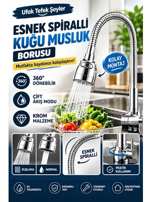 Ufak Tefek Şeyler Esnek Spiralli Kuğu Musluk Borusu Krom Malzeme ile Su Tasarrufu Sağlayan Tezgah Montajı İçin Fonksiyonel