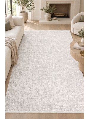 Ela Home Idema Krem Bej Salon Oturma Odası Koridor Halısı Özel Ölçü Akrilik Robot Süpürge Uyumlu Kolay Temizl
