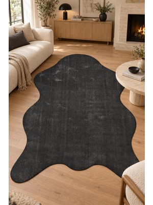 Ela Home Bereya Peluş Post Şeklinde Antrasit Halı Salon Antre Oturma Odası Yumuşak Kaymaz Taban Yıkanabilir M
