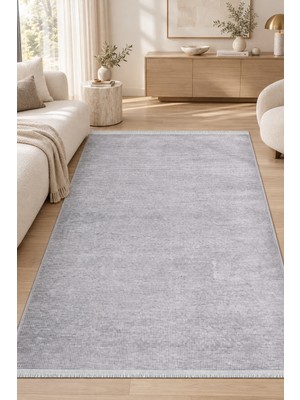 Ela Home Odona Gri Özel Ölçü Oturma Odası Koridor Kaydırmaz Taban Yıkanabilir Robot Süpürge Uyumlu Ince Kilim