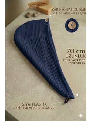 Mia Mina Home & Baby 4 Kat Müslin %100 Pamuk Kadın Saç Bonesi/kurulama Havlusu Lacivert Renk