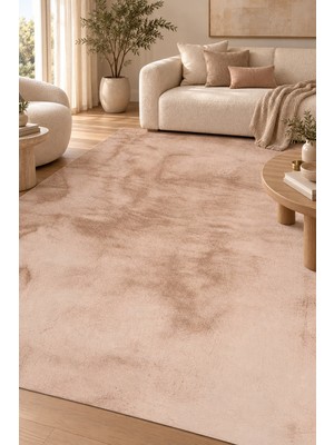 Ela Home Roset Bej Ekstra Yumuşak Kabartmalı Peluş Kaymaz Tabanlı Tüy Dökmez Toz Tutmaz Polyester Halı