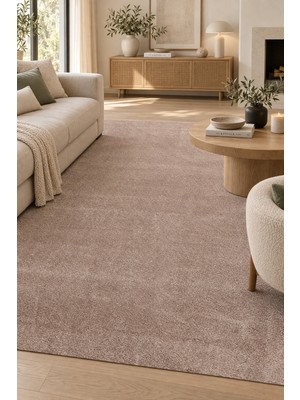 Ela Home Bereya Peluş Halı Vizon, Yumuşak Kaymaz Tabanlı Yıkanabilir Modern Salon Mutfak Antre Halısı, Polyes