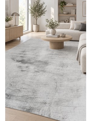Ela Home Roset Gri Peluş Halı Kaymaz Tabanlı Ekstra Yumuşak Tüylü Yüksek Havlı Kabartmalı Polyester Halı