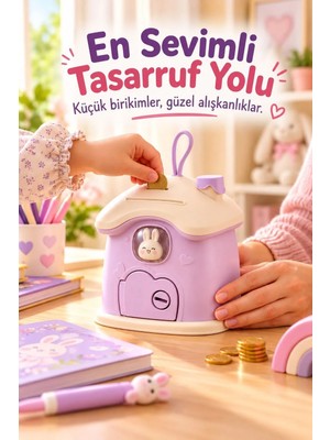 Piev Mor Dekoratif Anahtarlı Ev Baca Para Kumbarası Sağlam Malzeme ile Sevimli Tasarım