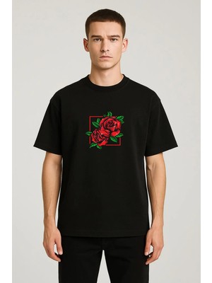 Granwear Unisex Oversize Kalıp Gül Baskılı T-Shirt