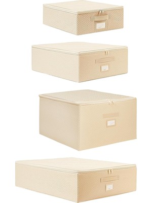 TemmuzX 4'lü Bej Balıksırtı Destekli Kutu Hurç Set 31 x 38 x 12 + 45 x 55 x 18 + 55 x 70 x 18 + 48 x 40 x 30 cm