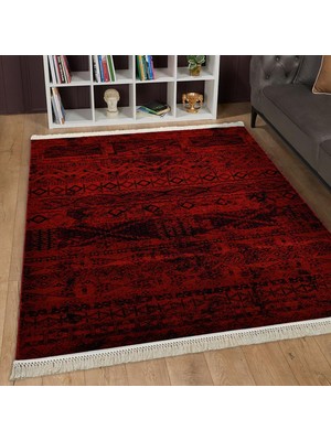 TemmuzX Afgan Türkmen Otantik Desenli Bordo Oturma Odası Salon Mutfak Halısı 4722A_ZS72
