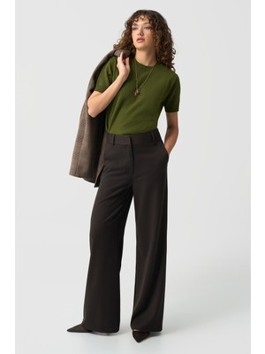 Thalure Kadın Kahverengi Slim Fit Basic Pantolon