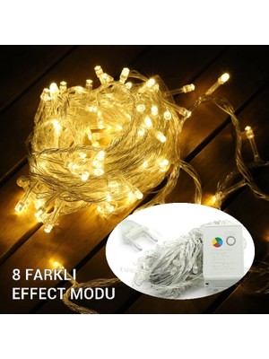 Party Gross LED Işık Gün Işığı 10 Metre Fişli Şeffaf Kablolu 8 Fonksiyonlu Dış Mekan Kullanımı İçin