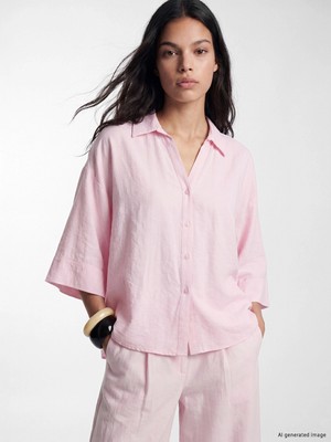 LC Waikiki Lcw Vision Pembe Oversize Armürlü Kadın Gömlek