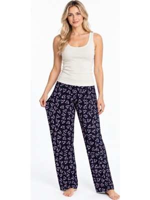 Miss Art Kadın Çizgili Bluz Desenli Askılı Ekru Pijama Takımı