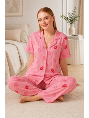 Miss Art Dudak Desenli Pijama Takımı 4646-PEMBE