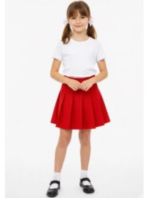 Rapapa Kız Çocuk Dalgıç Kumaş Kırmızı Piliseli Mini Etek- 456-