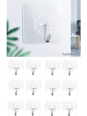 Greathings 12 Parça Şeffaf Kendinden Yapışkanlı Askı 6x6 cm Suya Dayanıklı Plastik Malzeme