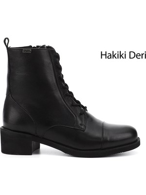 Gönderi(r) Kadın Siyah  Fermuarlı Kauçuk Taban Hakiki Deri Postal Bot