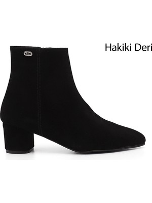 Gönderi(r) Kadın Siyah Süet  Fermuarlı Sivri Burun Hakiki Deri Bot