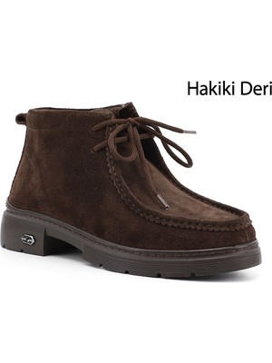 Gönderi(r) Kadın Kahve Süet Bağcıklı Hakiki Deri Comfort Bot