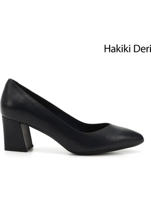 Gönderi(r) Kadın Lacivert  Sivri Burun Orta Kalın Topuklu Hakiki Deri Ayakkabı