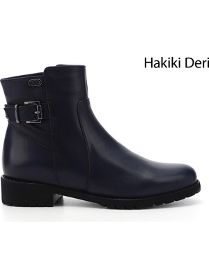 Gönderi(r) Kadın Lacivert  Fermuarlı Kauçuk Taban Hakiki Deri Bot