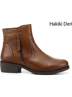 Gönderi(r) Kadın Taba Antik  Çift Fermuarlı Kauçuk Taban Hakiki Deri Bot