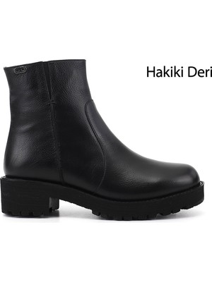 Gönderi(r) Kadın Siyah Floter  Fermuarlı Kalın Topuklu Hakiki Deri Bot