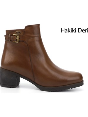Gönderi(r) Kadın Taba Antik  Fermuarlı Kalın Topuklu Hakiki Deri Bot