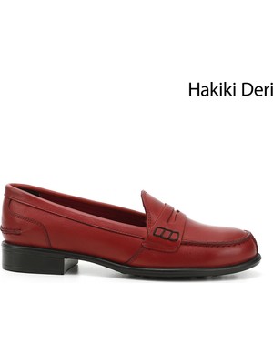 Gönderi(r) Kadın Kırmızı  Hakiki Deri Loafer Ayakkabı