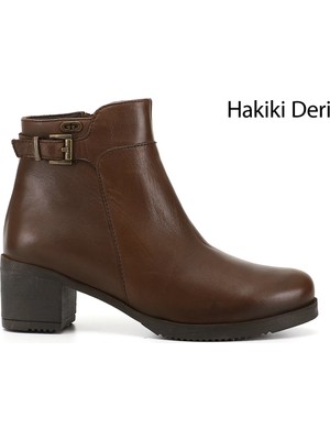 Gönderi(r) Kadın Kahve  Fermuarlı Kalın Topuklu Hakiki Deri Bot