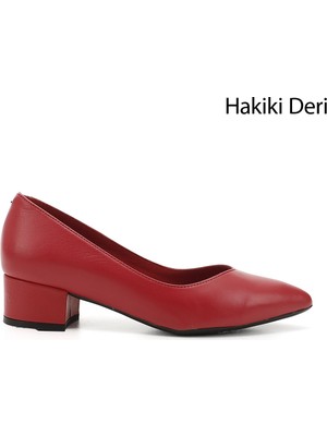 Gönderi(r) Kadın Kırmızı  Kısa Kalın Topuklu Hakiki Deri Ayakkabı