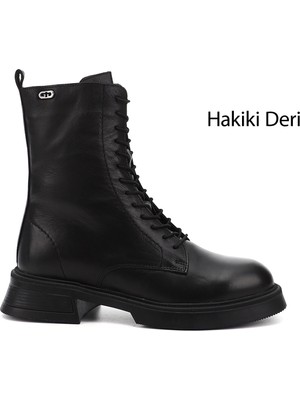 Gönderi(r) Kadın Siyah  Fermuarlı Kalın Taban Hakiki Deri Postal Bot
