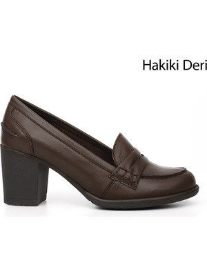Gönderi(r) Kadın Kahve  Orta Kalın Topuklu Hakiki Deri Ayakkabı