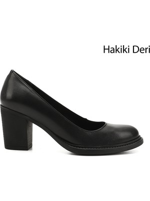 Gönderi(r) Kadın Siyah  Orta Kalın Topuklu Hakiki Deri Ayakkabı