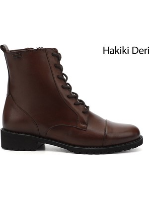 Gönderi(r) Kadın Kahve  Fermuarlı Kauçuk Taban Hakiki Deri Postal Bot