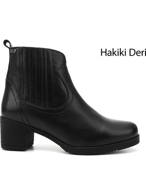 Gönderi(r) Kadın Siyah Fermuarlı Kalın Topuklu Hakiki Deri Bot