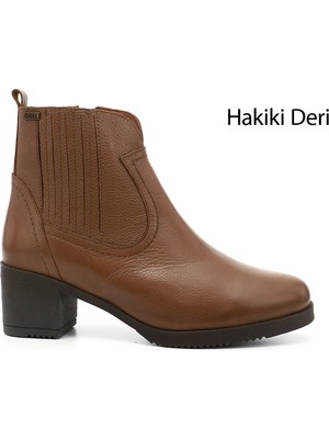 Gönderi(r) Kadın Taba  Fermuarlı Kalın Topuklu Hakiki Deri Bot